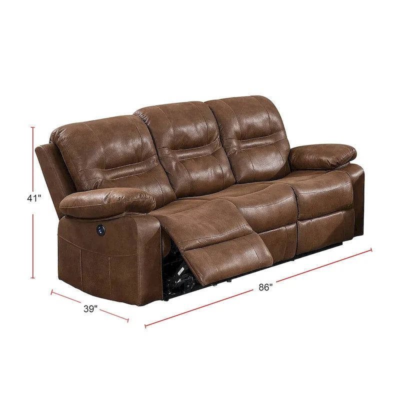 Poltrona reclinabile elettrica in similpelle, 1 posto – Blu ardesia / Grigio ardesia / Marrone scuro