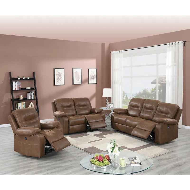 Poltrona reclinabile elettrica in similpelle, 1 posto – Blu ardesia / Grigio ardesia / Marrone scuro