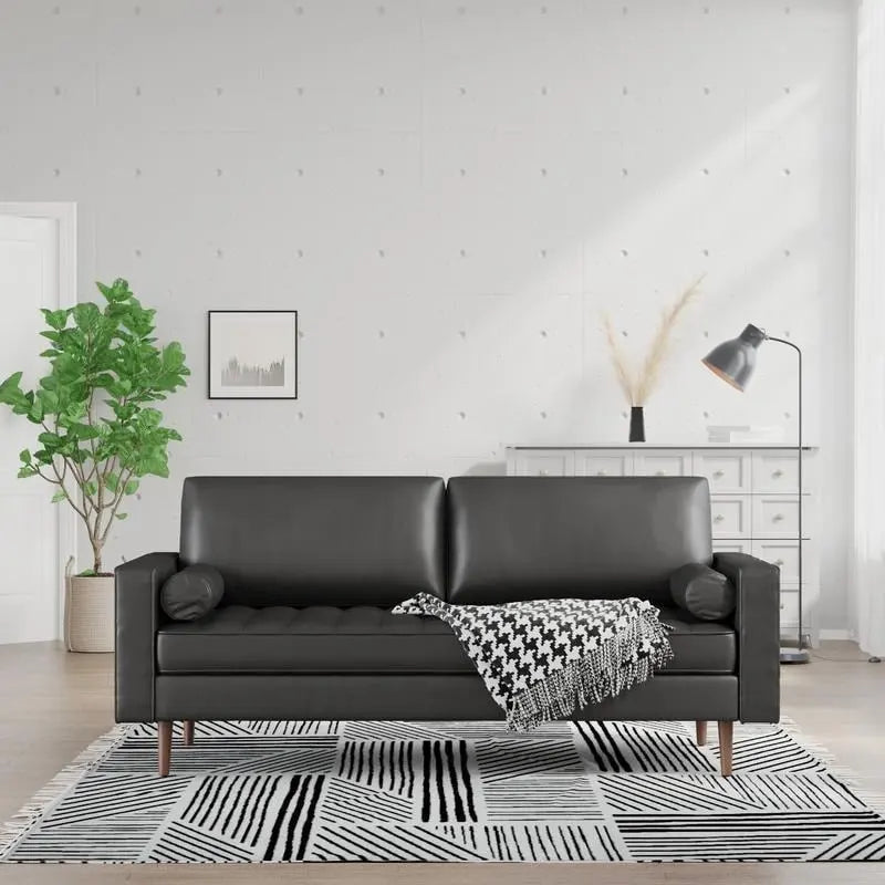 Divanetto per due posti in ecopelle con bottoni (nero / marrone / bianco)