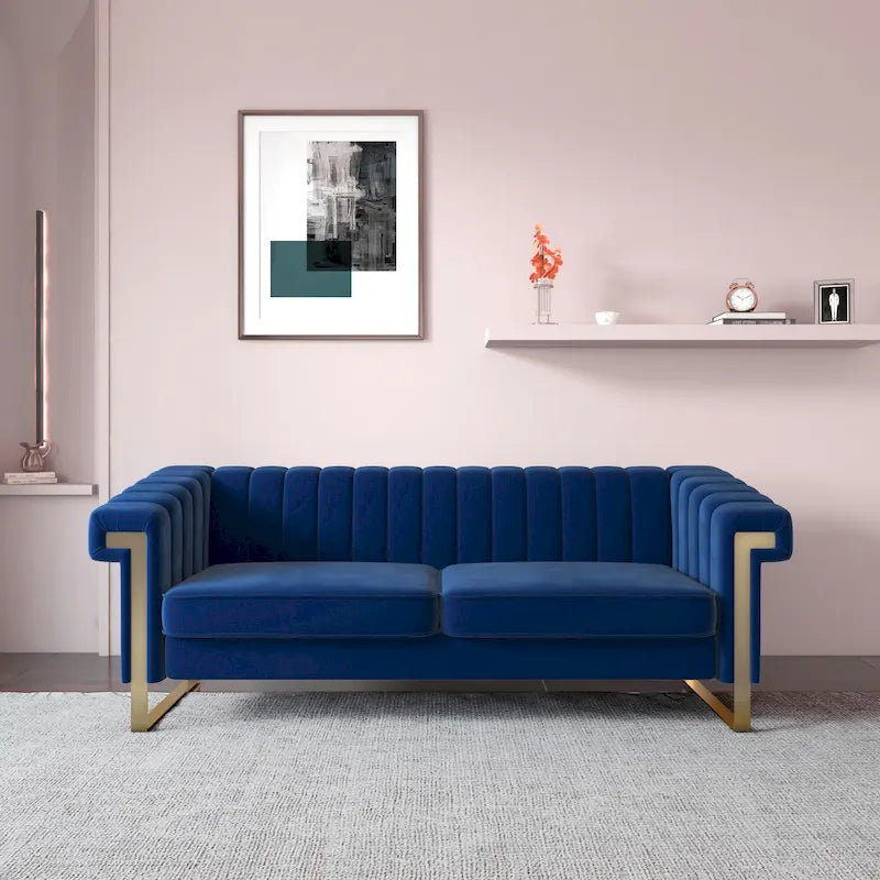 Divano Chesterfield in velluto trapuntato, 3 posti, Beige / Blu / Nero / Verde, Piedini dorati