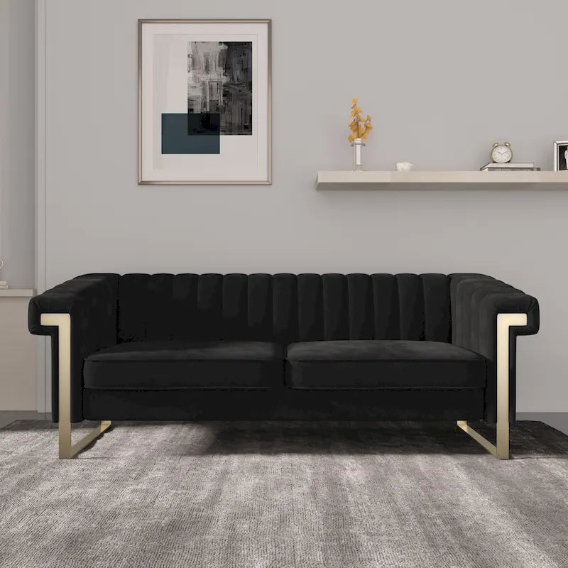 Divano Chesterfield in velluto trapuntato, 3 posti, Beige / Blu / Nero / Verde, Piedini dorati