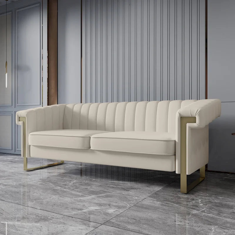 Divano Chesterfield in velluto trapuntato, 3 posti, Beige / Blu / Nero / Verde, Piedini dorati