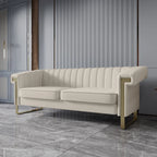 Divano Chesterfield in velluto trapuntato, 3 posti, Beige / Blu / Nero / Verde, Piedini dorati