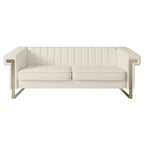 Divano Chesterfield in velluto trapuntato, 3 posti, Beige / Blu / Nero / Verde, Piedini dorati