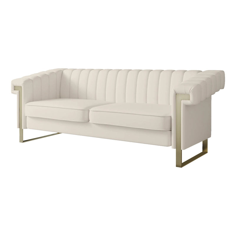 Divano Chesterfield in velluto trapuntato, 3 posti, Beige / Blu / Nero / Verde, Piedini dorati