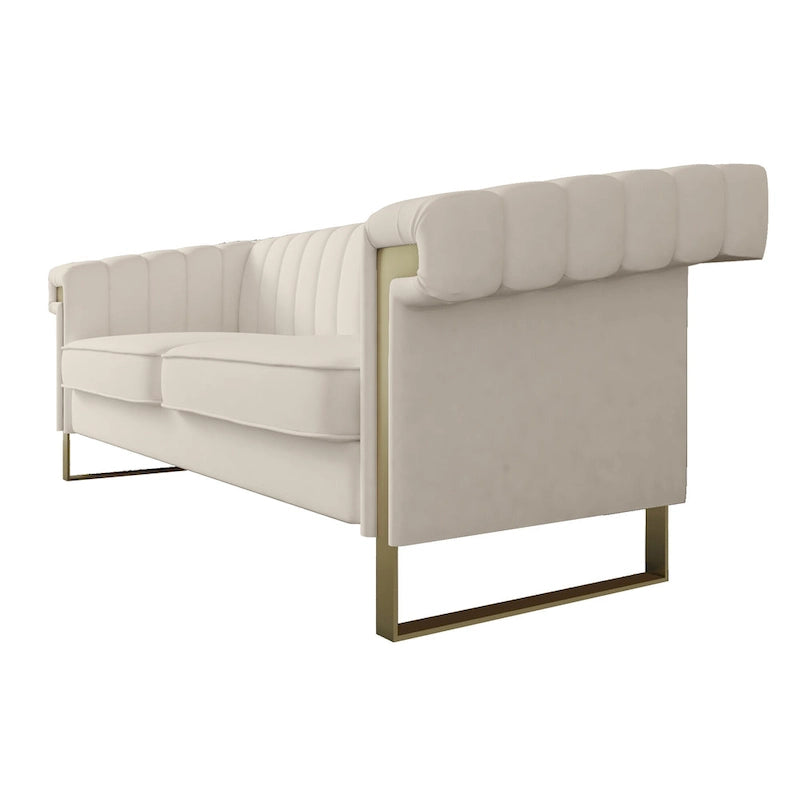 Divano Chesterfield in velluto trapuntato, 3 posti, Beige / Blu / Nero / Verde, Piedini dorati