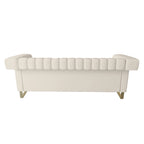 Divano Chesterfield in velluto trapuntato, 3 posti, Beige / Blu / Nero / Verde, Piedini dorati