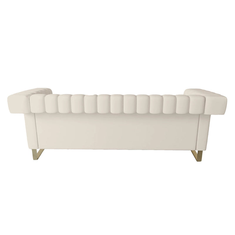 Divano Chesterfield in velluto trapuntato, 3 posti, Beige / Blu / Nero / Verde, Piedini dorati