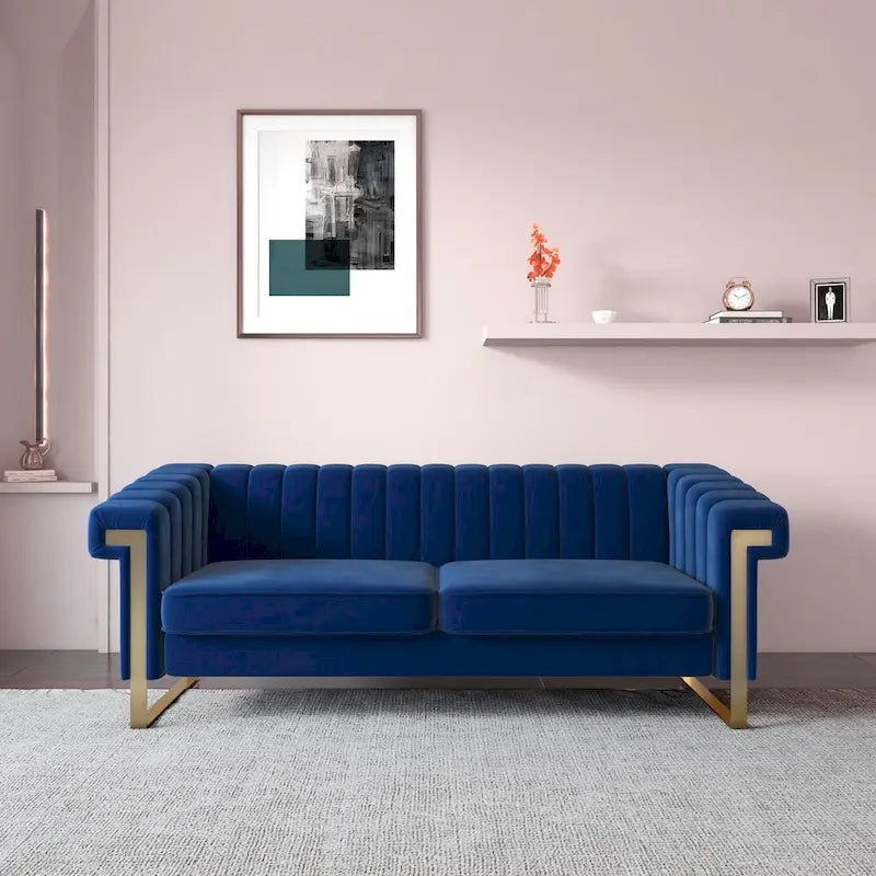 Divano Chesterfield in velluto trapuntato, 3 posti, Beige / Blu / Nero / Verde, Piedini dorati
