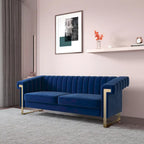 Divano Chesterfield in velluto trapuntato, 3 posti, Beige / Blu / Nero / Verde, Piedini dorati