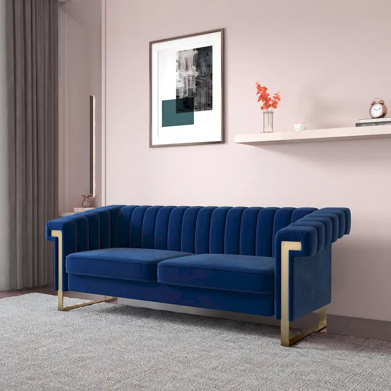Divano Chesterfield in velluto trapuntato, 3 posti, Beige / Blu / Nero / Verde, Piedini dorati