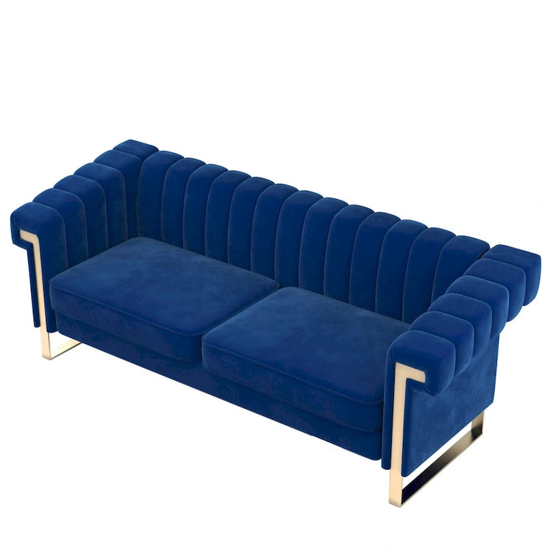 Divano Chesterfield in velluto trapuntato, 3 posti, Beige / Blu / Nero / Verde, Piedini dorati