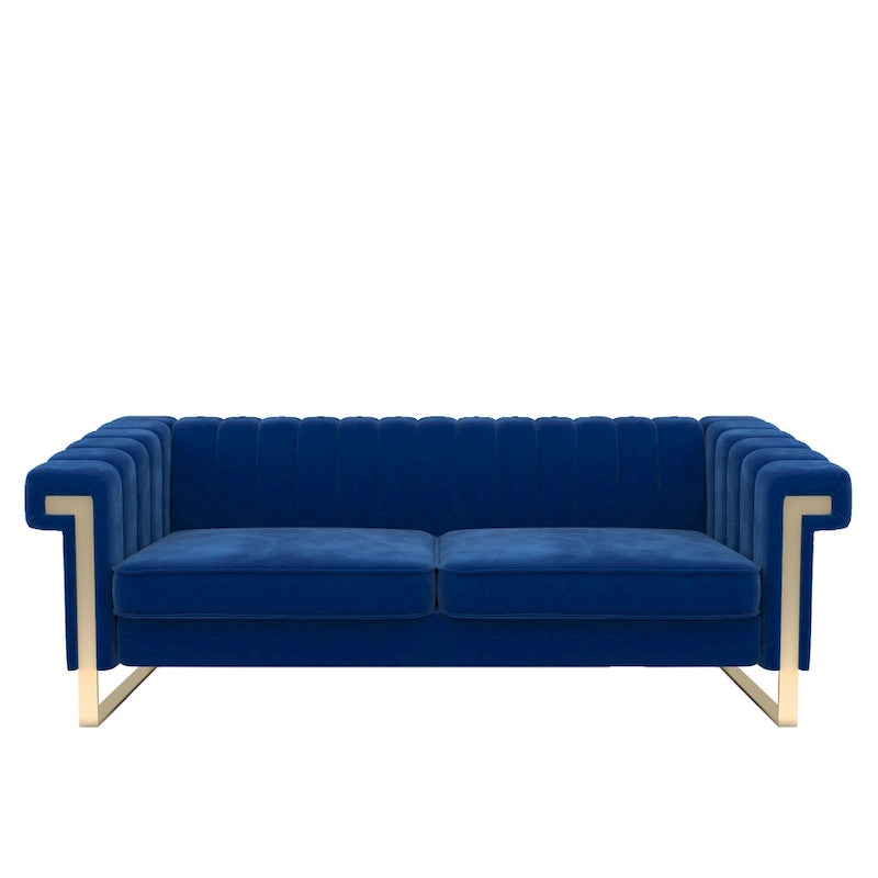 Divano Chesterfield in velluto trapuntato, 3 posti, Beige / Blu / Nero / Verde, Piedini dorati