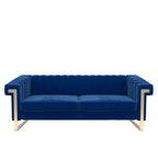 Divano Chesterfield in velluto trapuntato, 3 posti, Beige / Blu / Nero / Verde, Piedini dorati