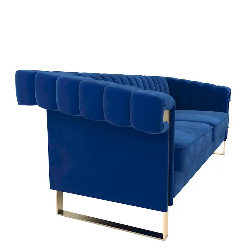 Divano Chesterfield in velluto trapuntato, 3 posti, Beige / Blu / Nero / Verde, Piedini dorati