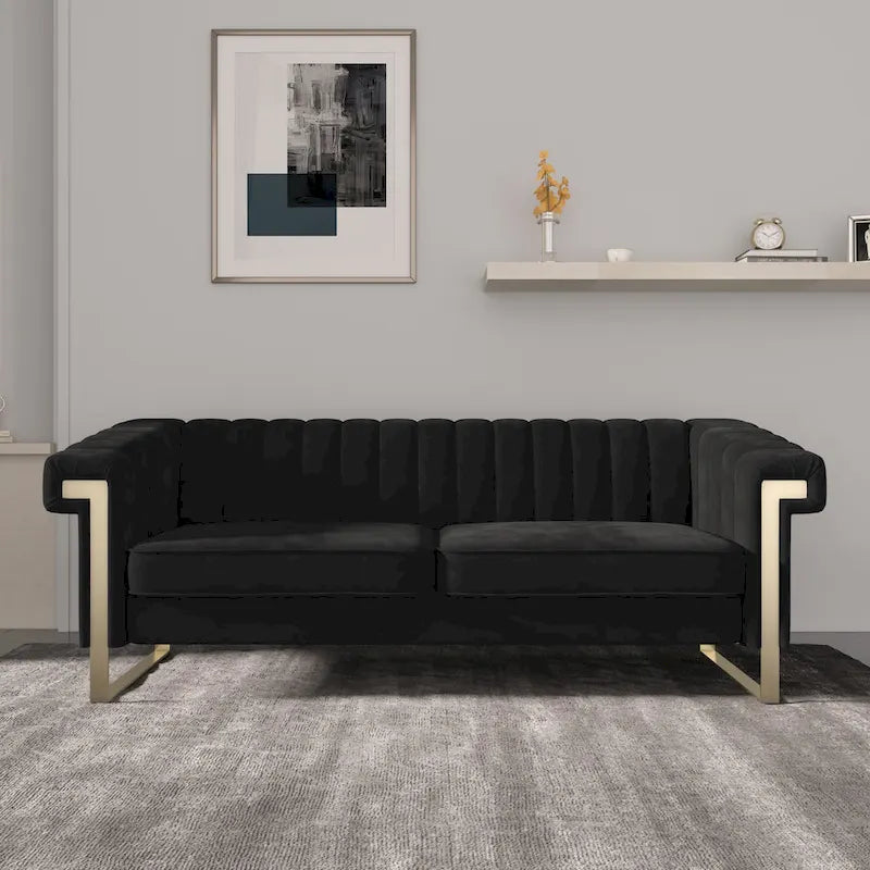 Divano Chesterfield in velluto trapuntato, 3 posti, Beige / Blu / Nero / Verde, Piedini dorati