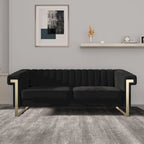 Divano Chesterfield in velluto trapuntato, 3 posti, Beige / Blu / Nero / Verde, Piedini dorati