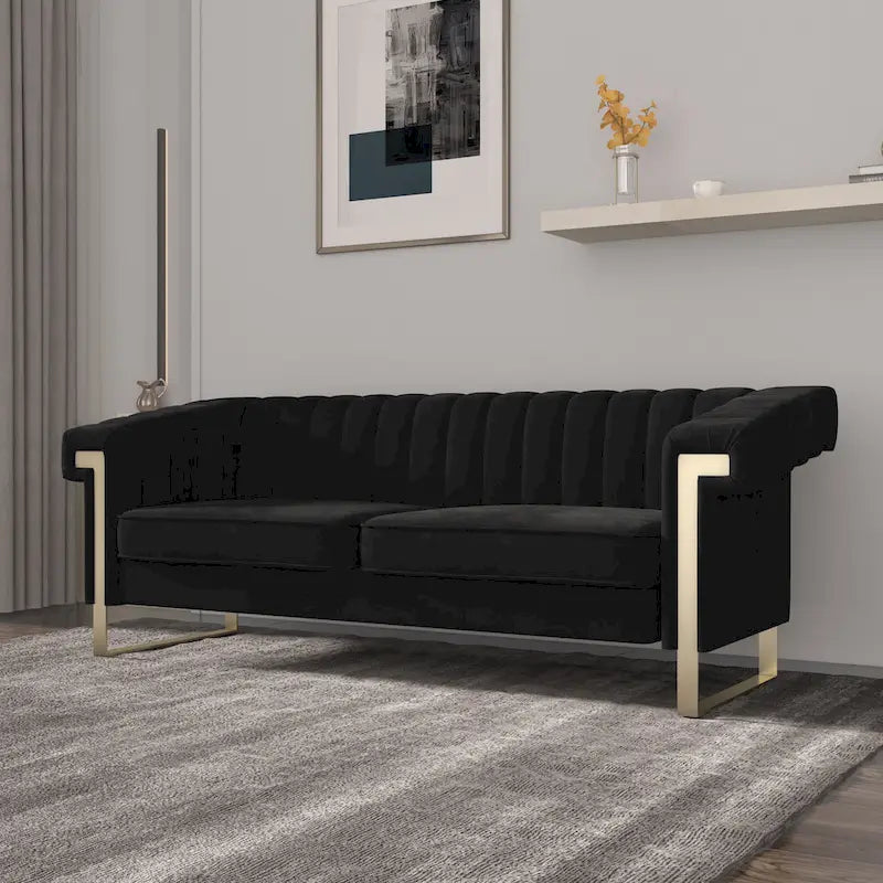 Divano Chesterfield in velluto trapuntato, 3 posti, Beige / Blu / Nero / Verde, Piedini dorati