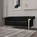 Divano Chesterfield in velluto trapuntato, 3 posti, Beige / Blu / Nero / Verde, Piedini dorati
