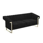 Divano Chesterfield in velluto trapuntato, 3 posti, Beige / Blu / Nero / Verde, Piedini dorati