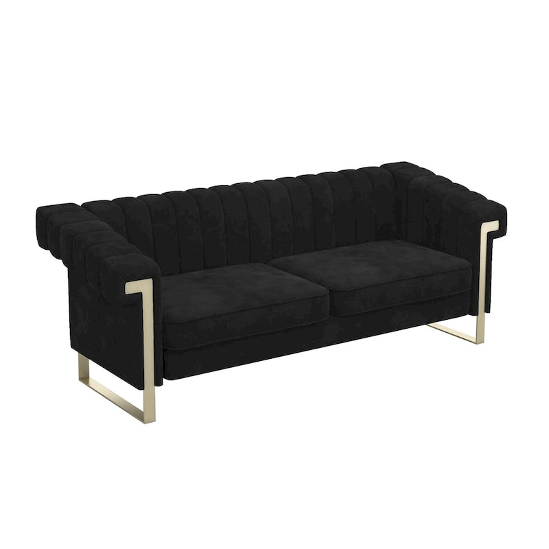 Divano Chesterfield in velluto trapuntato, 3 posti, Beige / Blu / Nero / Verde, Piedini dorati