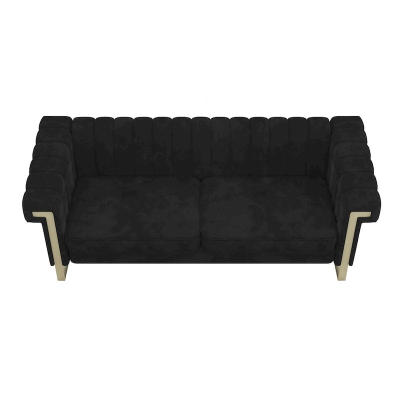 Divano Chesterfield in velluto trapuntato, 3 posti, Beige / Blu / Nero / Verde, Piedini dorati