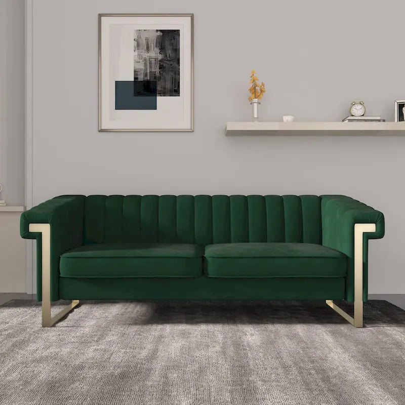 Divano Chesterfield in velluto trapuntato, 3 posti, Beige / Blu / Nero / Verde, Piedini dorati