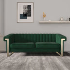Divano Chesterfield in velluto trapuntato, 3 posti, Beige / Blu / Nero / Verde, Piedini dorati