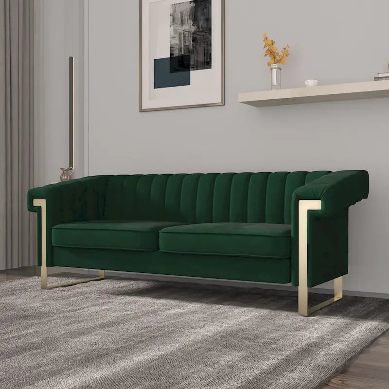 Divano Chesterfield in velluto trapuntato, 3 posti, Beige / Blu / Nero / Verde, Piedini dorati