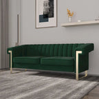 Divano Chesterfield in velluto trapuntato, 3 posti, Beige / Blu / Nero / Verde, Piedini dorati