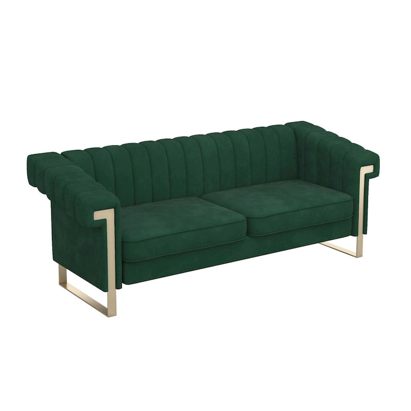 Divano Chesterfield in velluto trapuntato, 3 posti, Beige / Blu / Nero / Verde, Piedini dorati
