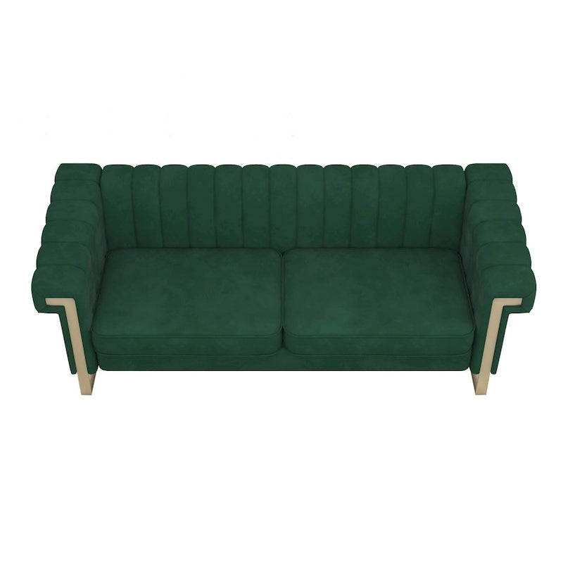 Divano Chesterfield in velluto trapuntato, 3 posti, Beige / Blu / Nero / Verde, Piedini dorati