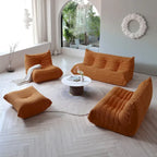 Divano componibile Teddy Velvet senza braccioli, set da 4 pezzi, giallo/rosso/beige/marrone chiaro/rosa