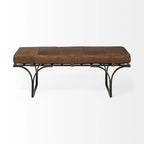 Panca Accento con Seduta in Pelle Nera/Marrone/Grigia e Base in Metallo, 2 Posti – 140 cm L x 41 cm P x 48 cm H