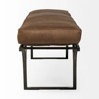 Panca Accento con Seduta in Pelle Nera/Marrone/Grigia e Base in Metallo, 2 Posti – 140 cm L x 41 cm P x 48 cm H