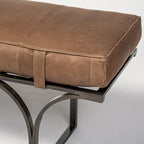 Panca Accento con Seduta in Pelle Nera/Marrone/Grigia e Base in Metallo, 2 Posti – 140 cm L x 41 cm P x 48 cm H
