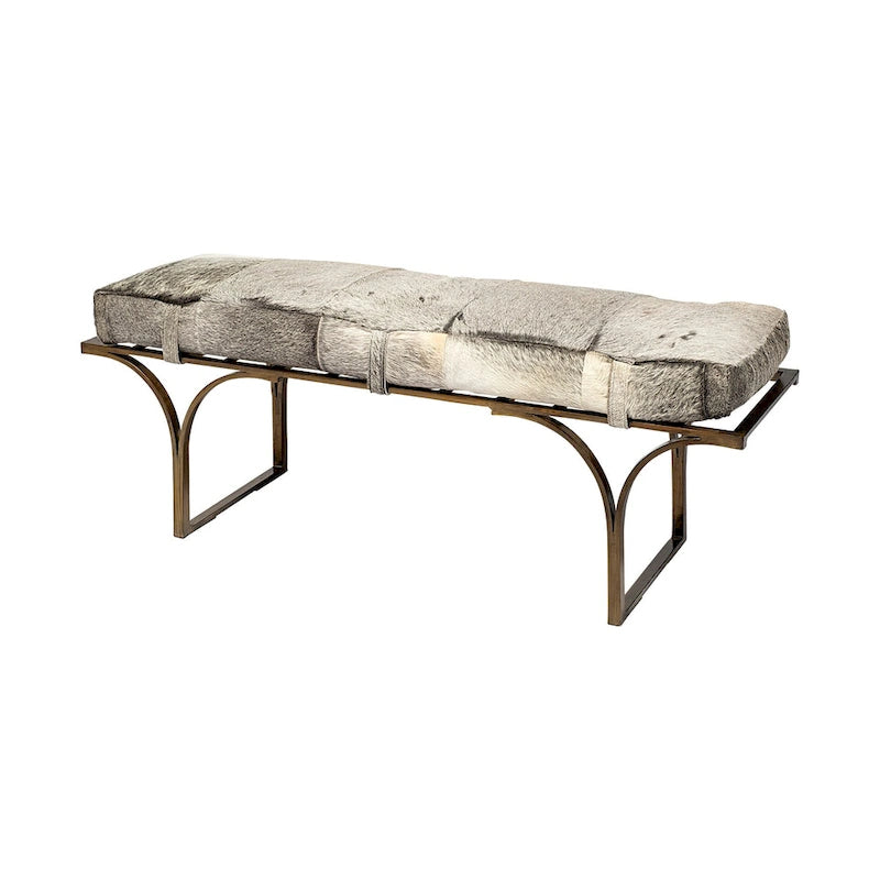Panca Accento con Seduta in Pelle Nera/Marrone/Grigia e Base in Metallo, 2 Posti – 140 cm L x 41 cm P x 48 cm H