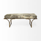Panca Accento con Seduta in Pelle Nera/Marrone/Grigia e Base in Metallo, 2 Posti – 140 cm L x 41 cm P x 48 cm H