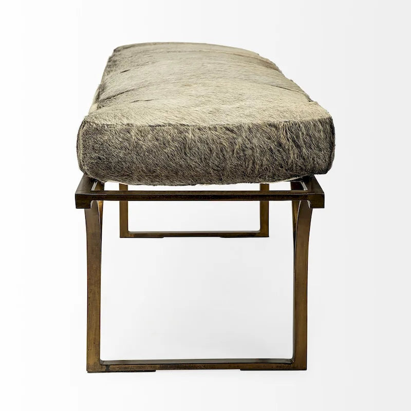 Panca Accento con Seduta in Pelle Nera/Marrone/Grigia e Base in Metallo, 2 Posti – 140 cm L x 41 cm P x 48 cm H
