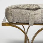 Panca Accento con Seduta in Pelle Nera/Marrone/Grigia e Base in Metallo, 2 Posti – 140 cm L x 41 cm P x 48 cm H