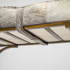 Panca Accento con Seduta in Pelle Nera/Marrone/Grigia e Base in Metallo, 2 Posti – 140 cm L x 41 cm P x 48 cm H