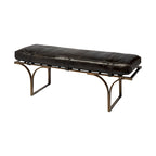 Panca Accento con Seduta in Pelle Nera/Marrone/Grigia e Base in Metallo, 2 Posti – 140 cm L x 41 cm P x 48 cm H