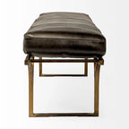 Panca Accento con Seduta in Pelle Nera/Marrone/Grigia e Base in Metallo, 2 Posti – 140 cm L x 41 cm P x 48 cm H
