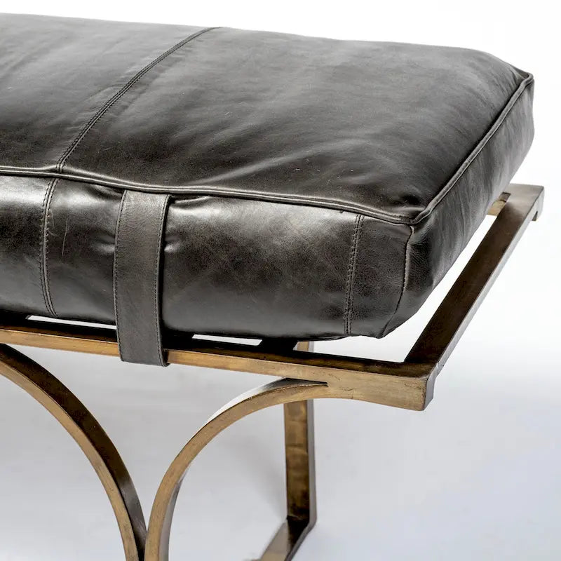 Panca Accento con Seduta in Pelle Nera/Marrone/Grigia e Base in Metallo, 2 Posti – 140 cm L x 41 cm P x 48 cm H