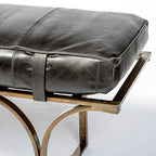 Panca Accento con Seduta in Pelle Nera/Marrone/Grigia e Base in Metallo, 2 Posti – 140 cm L x 41 cm P x 48 cm H