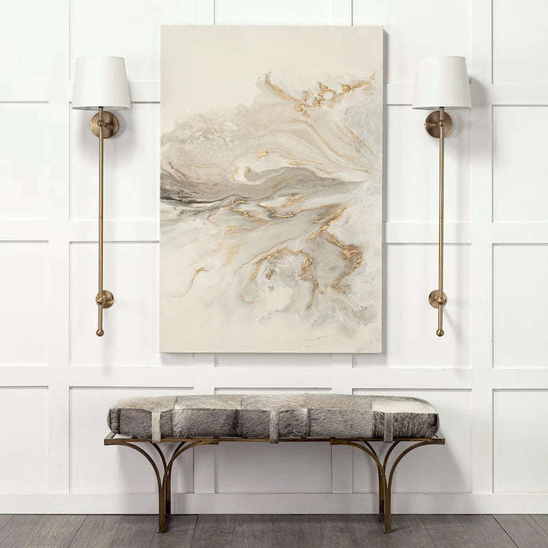 Panca Accento con Seduta in Pelle Nera/Marrone/Grigia e Base in Metallo, 2 Posti – 140 cm L x 41 cm P x 48 cm H