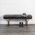 Panca Accento con Seduta in Pelle Nera/Marrone/Grigia e Base in Metallo, 2 Posti – 140 cm L x 41 cm P x 48 cm H