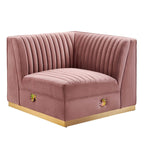 Poltrona angolare componibile trapuntata in velluto, 1 posto, grigio/rosa cipria/blu navy