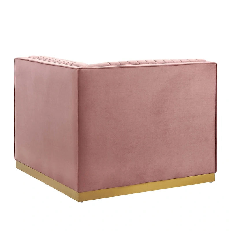 Poltrona angolare componibile trapuntata in velluto, 1 posto, grigio/rosa cipria/blu navy