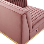 Poltrona angolare componibile trapuntata in velluto, 1 posto, grigio/rosa cipria/blu navy